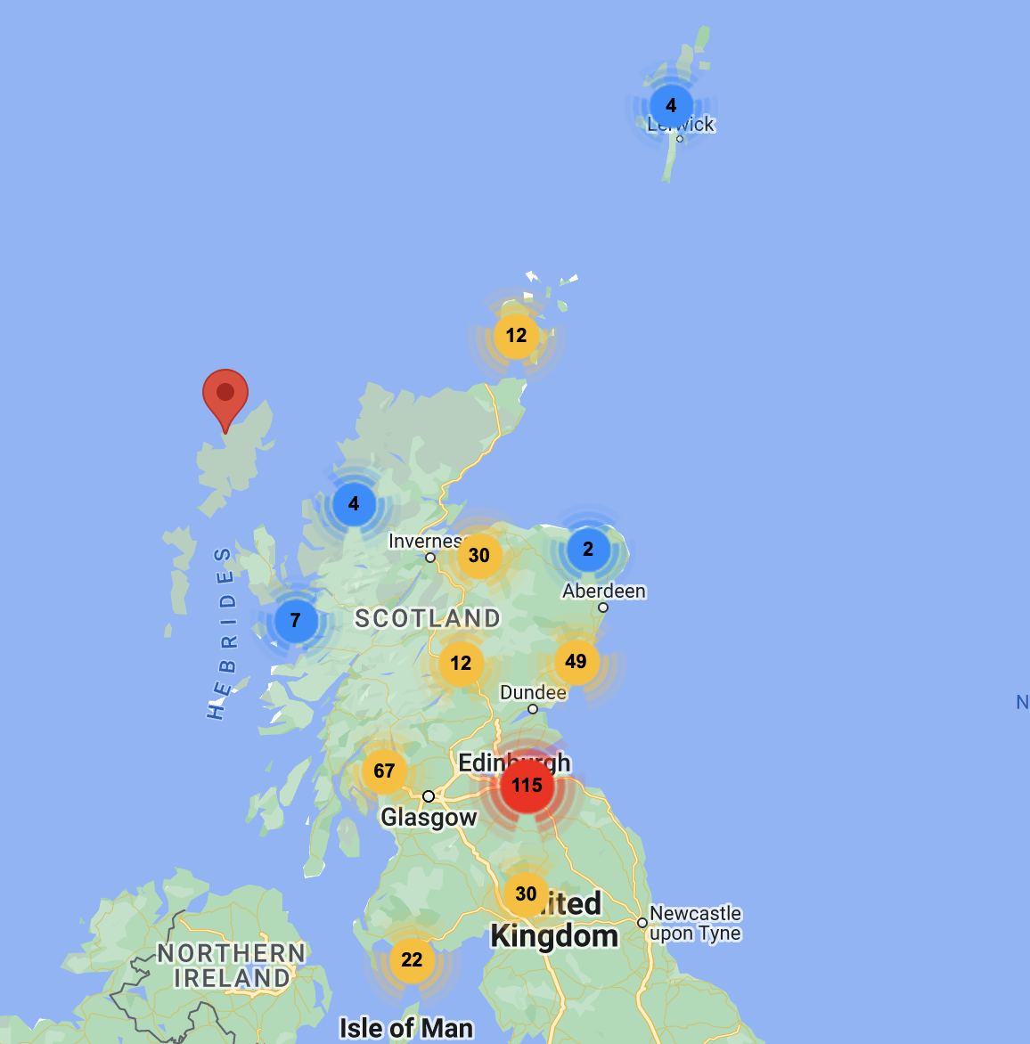 map of gardens in Scotland